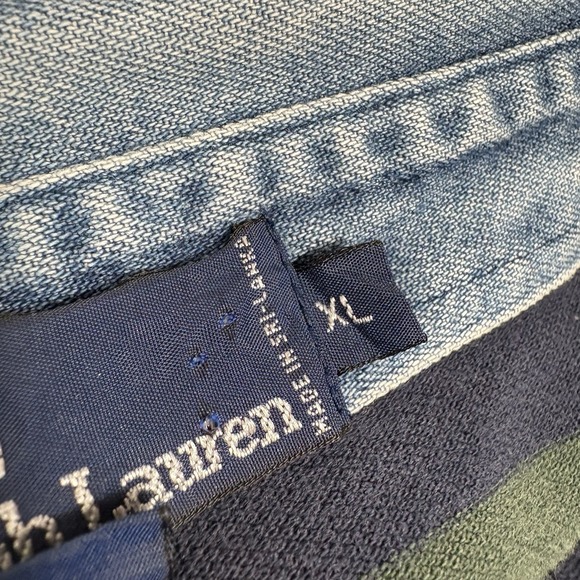 Vintage Polo Ralph Lauren Denim Collar Polo Shirt Preppy Striped X-Large - Picture 5 of 5